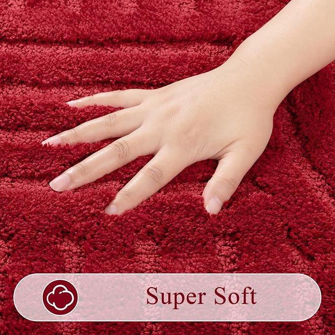 SHACOS Super Soft Bathroom Runner Rugs 24"x60" Non Slip Boho Bath Mats Microfiber Absorbent Carpet for Bath Room Machine Washable Shaggy Bath Rugs for Shower Bathtub Home Decor, Red 2'x5'