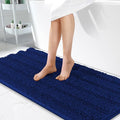 OLANLY Thick Bathroom Runner Rugs 47x24, Extra Absorbent Chenille Striped Bath Rugs, Rubber Backing, Machine Wash Dry, Long Bath Mats for Bathroom Floor, Tub and Shower, Home Decor Accessories, Navy