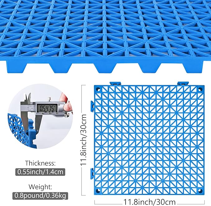 ToLanbbt Modular Interlocking Cushion 12P 11.8" x 11.8" Interlocking Rubber Floor Drain Holes Non-Slip Splicing Drainage Mats for Deck, Shower, Kitchen, Drain Pool, Sauna Bath, Indoor Outdoor (Blue)