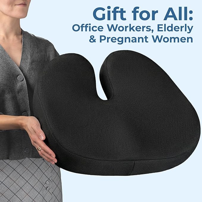 5 STARS UNITED Seat Cushion - Memory Foam Chair Cushion for Tailbone Pain Relief - Ergonomic Support for Coccyx, Sciatica & Butt - Office, Desk & Gaming Chair, Car Seat, Wheelchair, Black Mesh