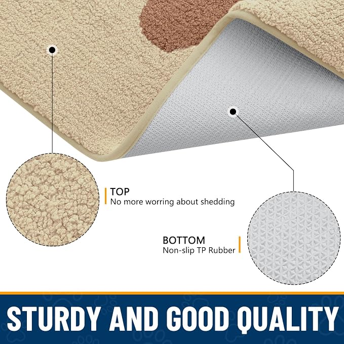 Smiry Dog Door Mat for Muddy Paws, Absorbs Moisture and Dirt, Low-Profile Entryway Mat with Non-Slip Backing, Entry Indoor Outdoor Doormat for Inside Floor (48x30 Inches, Light Beige, Paw)