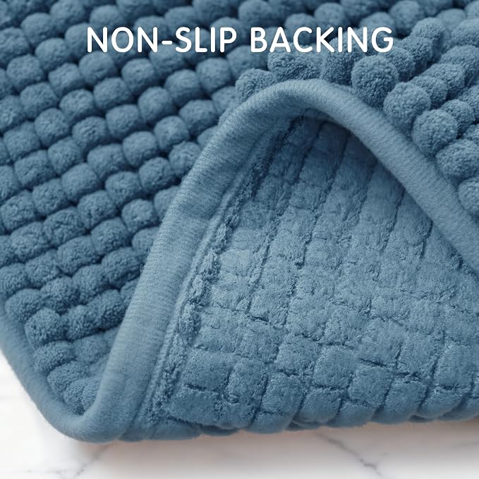 SUBRTEX Bathroom Rugs, 24" x 60" Chenille Bath Rug Soft Short Plush Bath Mat Soft Shower Mat Water Absorbent Shower Mat Quick Dry Machine Washable, Stone Blue