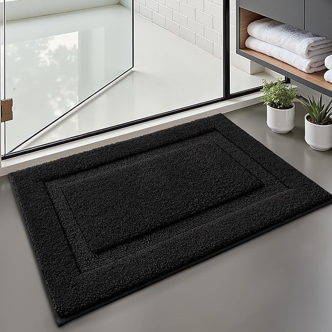 LUMI Ultra Soft Bathroom Rugs Non Slip with Rubber Backing, Absorbent Washable Bath Mat Quick Dry, Upgraded Premium Microfiber Plush Carpet for Bathtub and Shower Floor, Black, 20x32