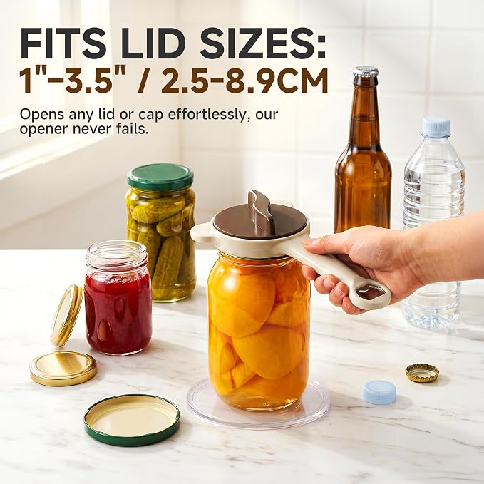 2026 Upgraded 4-in-1 Jar Opener - Adjustable Stainless Steel Lid Remover for Seniors & Arthritis Sufferers, Fits Kitchen Jars, Bottles & Cans Brown(2Pcs)
