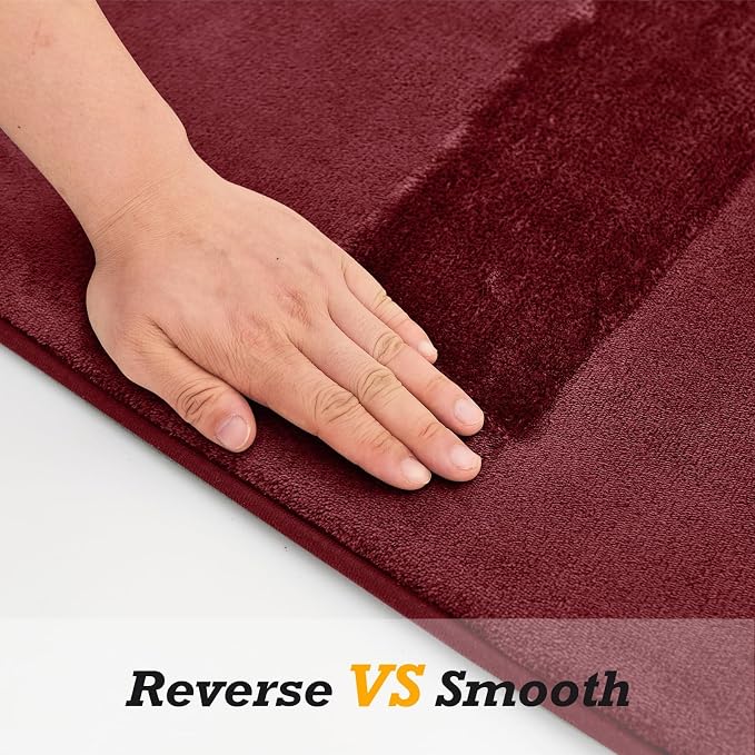 HUXMEYSON Bathroom Rugs Sets 3 Piece, Non-Slip & Quick Dry Bath Mat Set, Ultra Soft Velvet Bath Rugs for Bathroom, Toilet and Shower Floor, Red