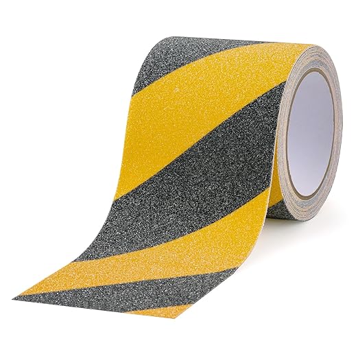 Anti Slip Tape 4" x 16.4 Ft Black and Yellow Heavy Duty Waterproof Grip Tape, High Traction Non-Skid Adhesive Roll for Stair Steps, Wood, Concrete Floors, Staircases, Outdoor/Indoor Use