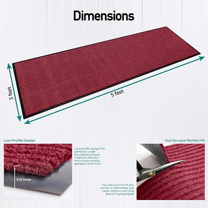 MaxMat® Extra Large Commercial Door Mat, Rubber Border Heavy Duty Door Mat, Waterproof, Low-Profile, Easy to Clean, Rubber Entry Mat. (Red, 3 x 5 Feet)