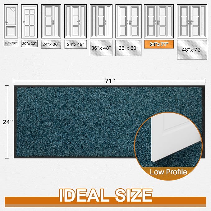 Mibao Front Door Mat Indoor Entrance, 72" x 24", Dirt Trapper Welcome Mat for Outdoor Indoor, Non-Slip Waterproof Doormat, Durable Machine Washable Low Profile Entry Rug for Back Door Outside,Grey