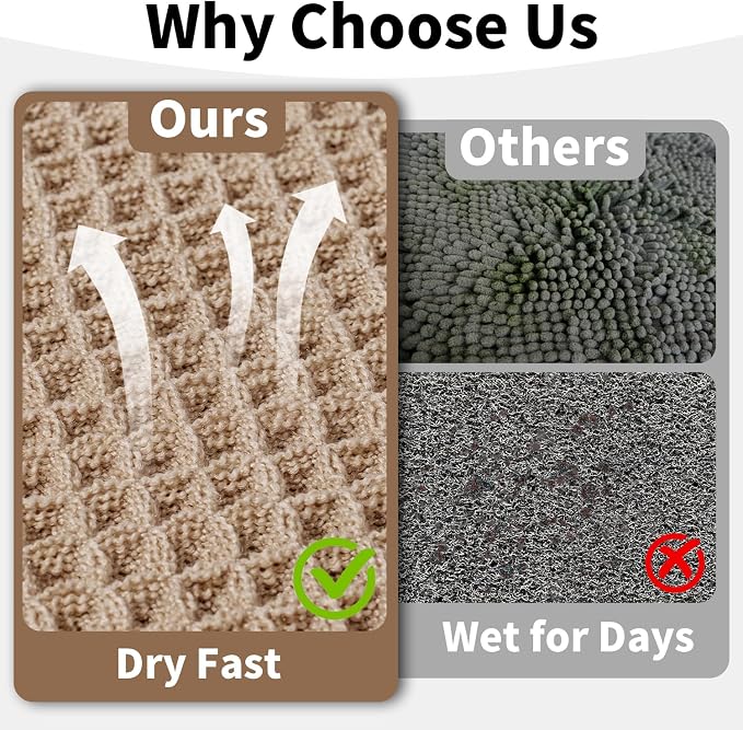 Waffle Runner Bath Mat - Long Boho Bathroom Rugs Non Slip Washable, Super Absorbent & Quick Dry, Soft Bath Mat Farmhouse Bathroom Decor, 24'' x 72'', Khaki