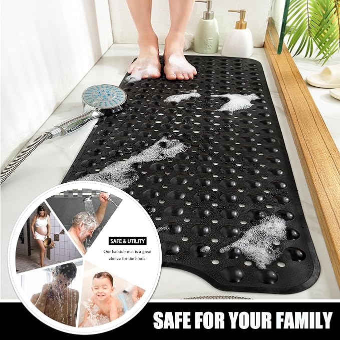 Bathtub and Shower Mats, 28 x 15 Inch Non-Slip Bath Mat, Machine Washable Bath Tub Mat with Suction Cups & Drain Holes for Bathroom, Beige