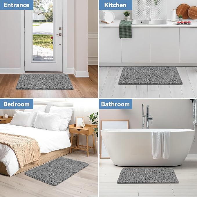 Bcoimo 36x24 Chenille Bath Mat – Non-Slip with Backing Bath Rug Ultra-Absorbent and Machine Washable Bathroom Mat Quick-Dry Design. Ideal for Bathroom Shower and Tub Areas