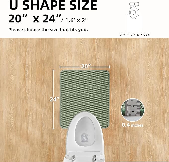 TYUU Toilet Rug, Thin Toilet Rugs U Shaped Washable Non Slip Absorbent Quick Dry Low Pile Toilet Mat, Sage Green 20"x24" U Shape