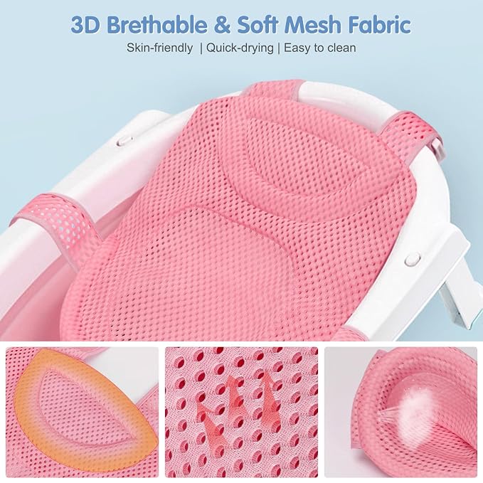 Colorlife Baby Bath Seat Support Net Infant Bathing Seat Support Mat, Adjustable Comfortable Non-Slip Five-Pointed Baby Shower Net Bathtub Sit Up Mesh for Newborn 0-6 Months-Pink(No Bathtub)