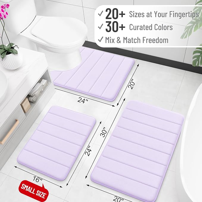 OLANLY Memory Foam Bath Mat 70x46, Super Soft Absorbent Bathroom Rugs, Quick Dry, Machine Washable Shower Floor Rugs, Bathmat Carpet, Bathroom Home Decor Accessories, Lavender