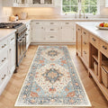 RELEANY Area Rugs Runner 3'x7' Washable Non-Slip, Floral Vintage Distress Medallion Carpet for Kitchen Hallway Bedroom Beside Laundry Room Bathroom, Beige Navy Blue Orange Colorful