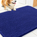 Smiry Dog Door Mat for Muddy Paws 30x20, Absorbent Dirt Trapper, Non-Slip Washable Chenille Entryway Rug for Inside Floor, Navy Blue, Classic Solid