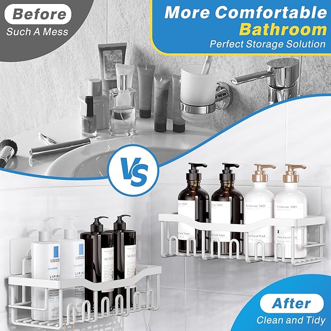 Shower Caddy 5 Pack,Adhesive Shower Organizer for Bathroom Storage&Home Decor&Kitchen,No Drilling,Large Capacity,Rustproof Stainless Steel Bathroom Organizer,Shower Shelves for Inside Shower-Larger