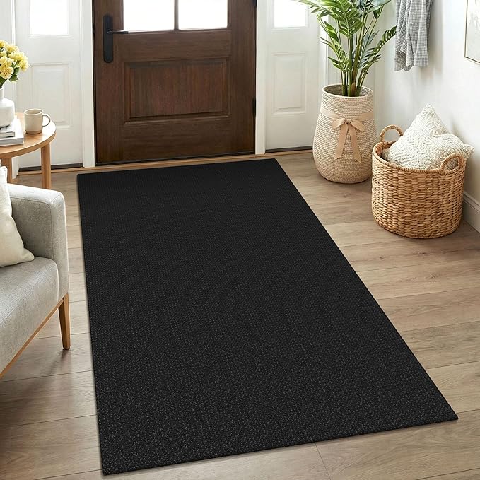 KOZYFLY Rugs for Entryway 3x5 ft Washable Area Rug Non Slip Rubber Backed Entry Rug Woven Indoor Door Mat Cotton Kitchen Rugs Floor Carpet for Entryway, Foyer, Backdoor, Black/Dark Grey