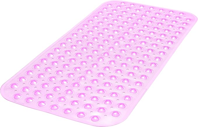 Large Non-Slip Bathtub & Shower Mat 31”x16” (Smooth/Non-Textured Tubs Only) Safe, Clean, Machine-Washable, Superior Grip&Drainage, Vinyl, Transparent Pink