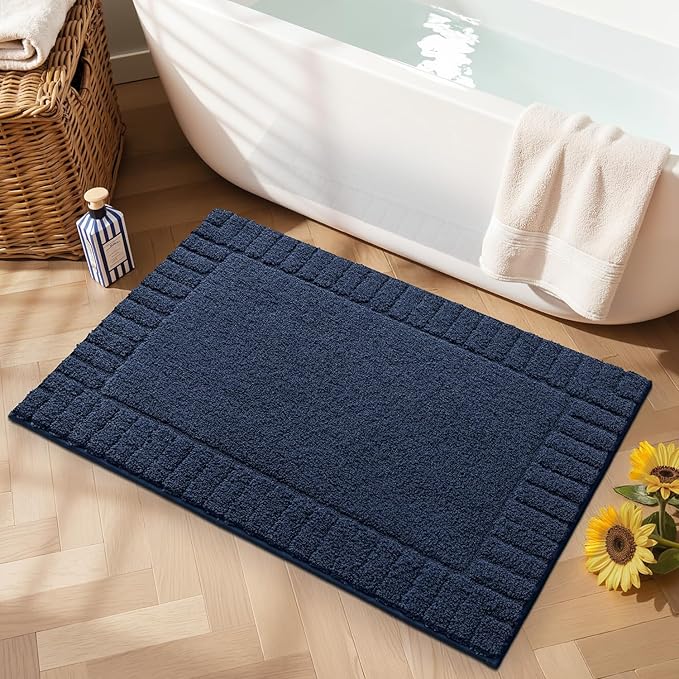 LUMI Bathroom Rugs Non Slip with Rubber Backing, Extra Soft Plush Microfiber Bath Rug Absorbent, Machine Washable Bath Mat Quick Dry for Tub, Shower, Hotel, Blue, 16" x 24"