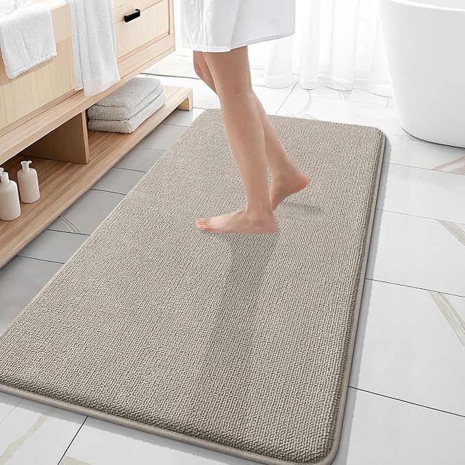 OLANLY Thick Memory Foam Bathroom Runner Rugs 47x20, Extra Soft Absorbent Long Bath Rug, Quick Dry, Non-Slip, Machine Washable Bath Mat for Bathroom, Tub and Shower, Home Decor Accessories, Warm Taupe