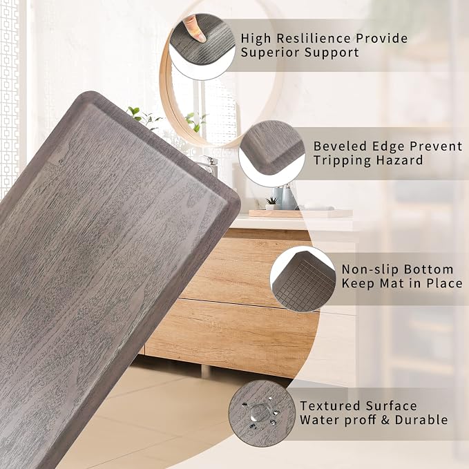 3/4'' Extra Support Anti Fatigue Comfort Mat for Standing Desks, Waterproof Kitchen Floor Mat, Non-Slip Standing Kitchen Mat for Offices, Home, Garages (Taupe Wood Grain, 20''x39'')