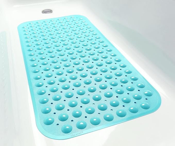 Large Non-Slip Bathtub & Shower Mat 31 inch x16 inch (Smooth/Non-Textured Tubs Only) Safe, Clean, Machine-Washable, Superior Grip&Drainage, Vinyl, Opaque Turquoise/Green-Blue, Medium