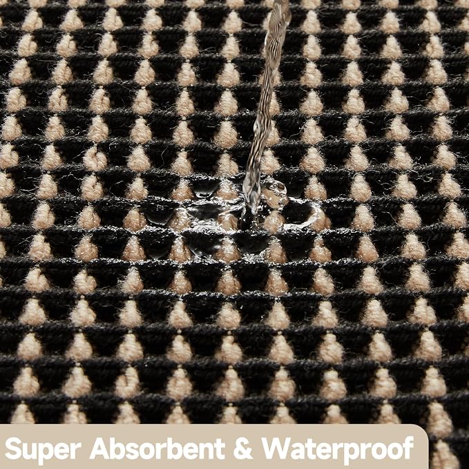 TYUU Waffle Bath Mat, Boho Bathroom Rugs Non Slip Washable Super Absorbent Quick Dry Bath Mat Farmhouse Bathroom Decor, 24"x16" Khaki and Black
