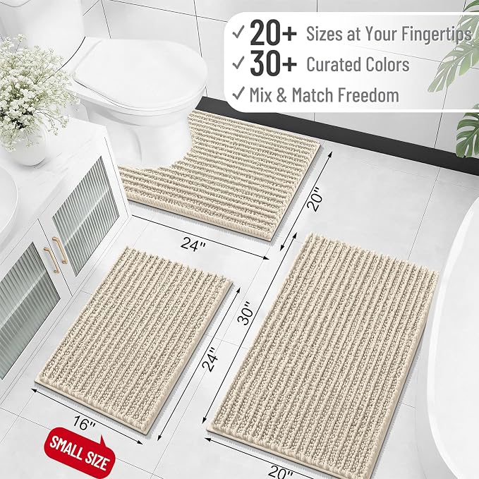 OLANLY Bathroom Rug Mat 40x32, Thick Soft and Absorbent Chenille Bath Mat, Non-Slip Rubber Backing, Machine Washable Quick Dry Bath Rugs for Tub Shower Floor, Home Decor Accessories, Sand