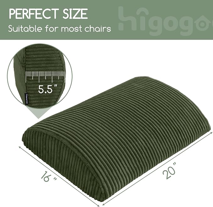 Lumbar Support Pillow for Recliner Chair/Accent Chair/Couch, Extra Large Memory Foam Back Support Cushion for Elderly, Recliner Cushions for Back Rest, Pain Relief, Reading, Washable Cover, Dark Green