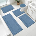 Pauwer Bathroom Rugs Set 5 Piece Non Slip Washable Bath Mat Set with U Shaped Contour Toilet Rugs Plush Absorbent Microfiber Shower Mat and Toilet Lid Cover for Bathroom, Blue