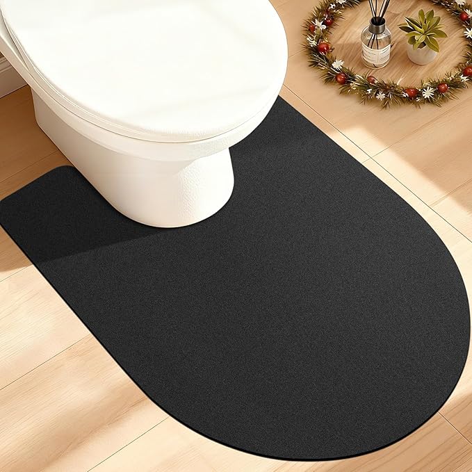 ACCUMTEK Non Slip Bath Mat, Thin Bathroom Rugs Fit Under Door, Quick Dry Bath Mats, Machine Washable Bath Rugs for Bathroom, Bathtub & Kitchen, Black/Solid/U-Shaped 24"x20"