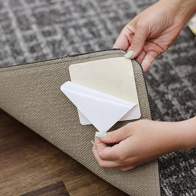 Mohawk Home Non Slip Corner Gripper Area Rug Tabs 16 Pack Anti Curling Double Sided Adhesive 4-inch x 4-inch Square