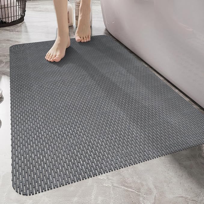 Extra Large Non Slip Shower Mat, Yonala 47.2" x 31.5 Inch Trimmable PVC Shower Floor Mat for Textured, Uneven Floors, Quick Drain Anti Slip Bath Mat for Walk-in Shower, Bathroom, Tub