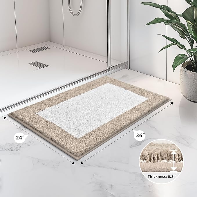 anllugs Bathroom Rugs 24" x 36", Non-Slip Extra Soft Absorbent Bath Rugs, Machine Washable Quick Dry Bath Mats for Bathroom Floor, Shower, Bathtub and Sink, Beige & White