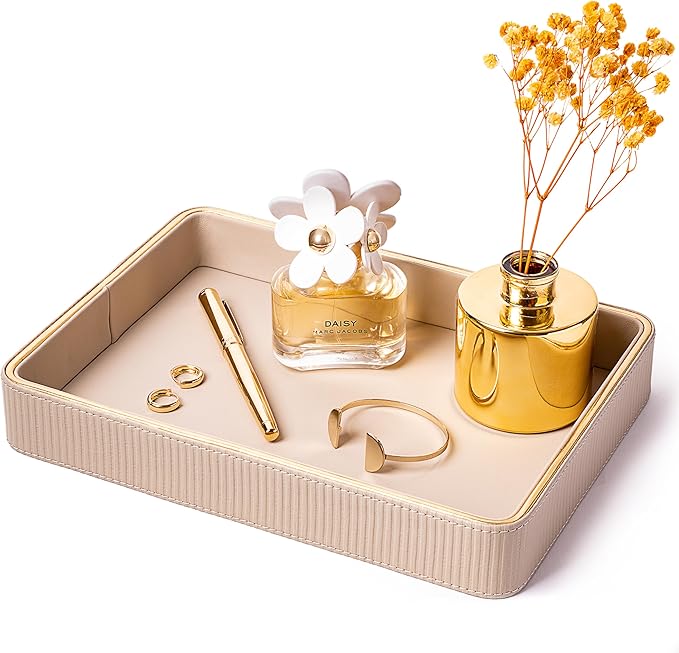 Nightstand Tray Perfume Tray Valet Tray Night Stand Bedside Organizer| Perfume Organizer Catchall| Perfume Trays for Dresser Vanity Tray for Dresser Countertop| Perfume Holder (Beige)