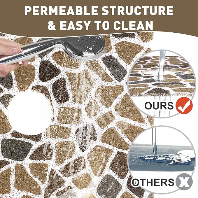 Square Shower Mat Non Slip: 27 x 27 Inch Extra Large Shower Mats with Drain Hole in Middle - PVC Loofah Anti Slip Shower Floor Matt for Inside Shower
