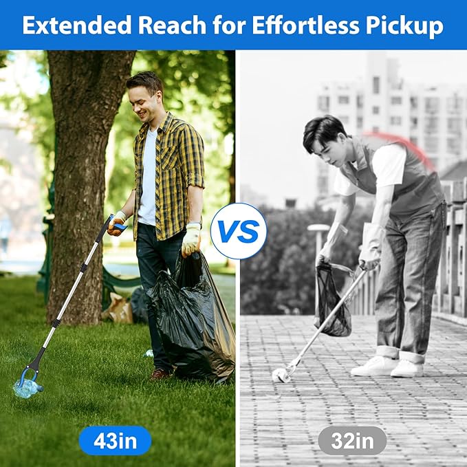 43" Long Grabber Reacher Tool, Foldable Grabber for Seniors with Magnetic Tip, 360° Rotating Anti-Slip Claw, Extension Reacher Pickup Tool Long Arm Trash Picker for Elderly Recovery