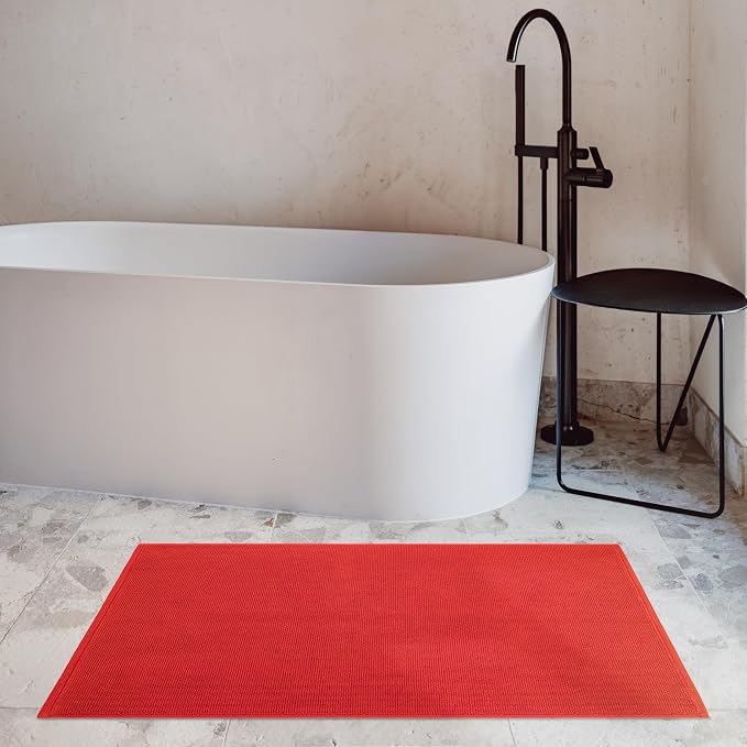 Cotton Paradise 100% Cotton Turkish Bathmat Rug, Soft Absorbent Quick Dry Non Slip, 20x34 Bathmat Rug, Red