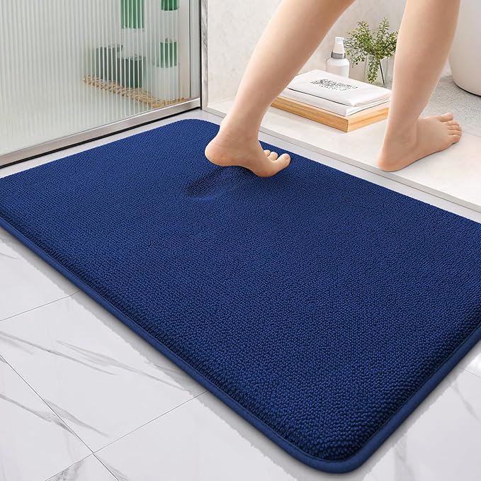 OLANLY Thick Memory Foam Bath Mat Rug 35x24, Extra Soft Absorbent Bathroom Rug, Quick Dry Bath Mats, Non-Slip, Machine Washable Carpet for Bathroom, Tub and Shower, Home Decor Accessories, Navy
