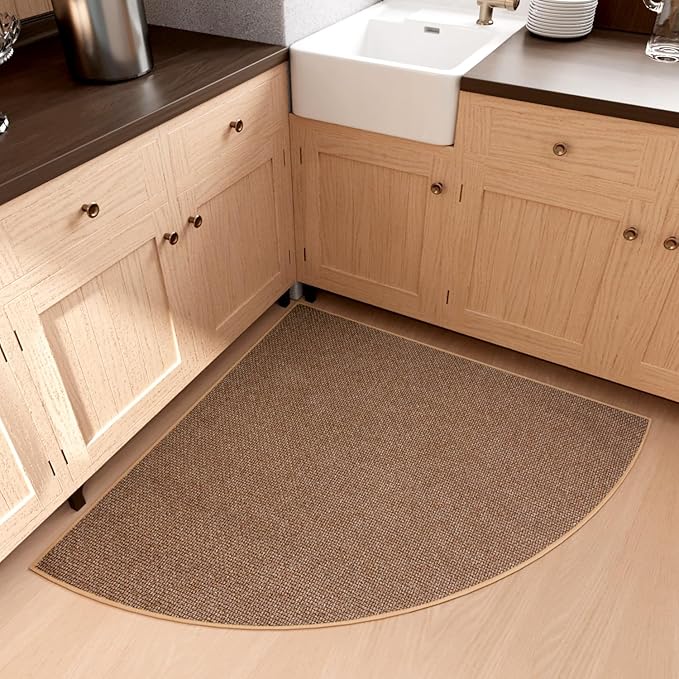 SUMLANS Fan Shaped Kitchen Mat 1 PCS, Cushioned Non Slip Rugs for Kitchen Floor, Absorbent Runner Comfort Standing Mats Washable for Kitchen, Office, Home (Brown, Radius 47")