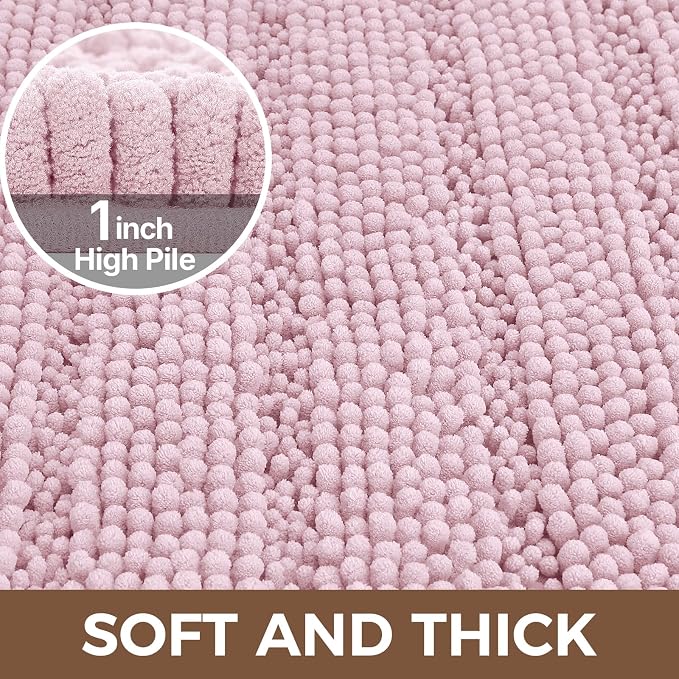 Bcoimo Large Bathroom Rug, Chenille Bath Mat with High Low Pile Design, Soft Absorbent Non Slip Bath Rug, Machine Washable Quick Dry Mat for Shower, Tub, Sink and Vanity
