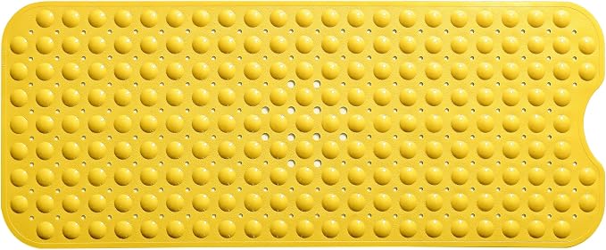 Extra-Long Non-Slip Bathtub & Shower Mat 39”x16” (Smooth/Non-Textured Tubs Only) Safe, Clean, Machine-Washable, Superior Grip&Drainage, Vinyl, Opaque Yellow