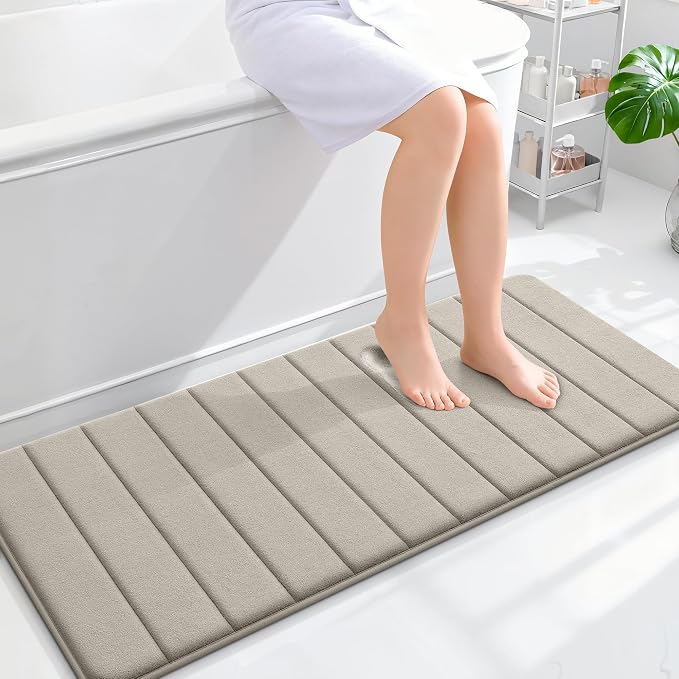 OLANLY Memory Foam Long Bathroom Rugs Runner 47x20, Super Soft Absorbent Bath Mat, Quick Dry, Machine Washable Shower Floor Rugs, Bathmat Carpet, Bathroom Home Decor Accessories, Warm Taupe