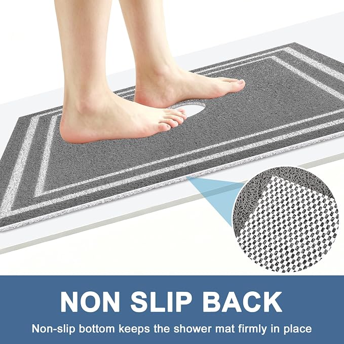Square Shower Mat Non Slip: 27x27 Inch Extra Large Shower Mats for Inside Shower, Non Slip Shower Mat with Drain Hole in Middle- Anti Slip Shower Floor Mat, Loofah Shower Stall Mats for Elderly