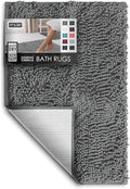 Hearth & Harbor Bathroom Rugs, Chenille Bath Mat - Machine Washable Bath Mats for Bathroom Non-Slip Backing Rubber, Quick Dry Bathroom Mat - Grey Bath Rug, 17x24