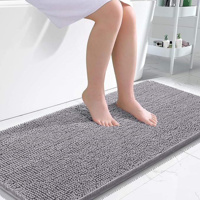 OLANLY Bathroom Runner Rugs 47x24, Extra Soft Absorbent Chenille Bath Rugs, Rubber Backing Quick Dry, Machine Washable Long Bath Mats for Bathroom Floor, Tub and Shower, Home Decor Accessories, Grey
