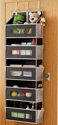 5 Tier Over The Door Organizer - Large Capacity Behind Door Hanging Shelves with 10 Mesh Pockets and Clear Windows, Closet Organizers and Storage for Bathroom, Bedroom, Nursery, Black