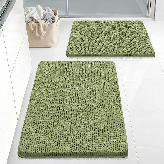 Bcoimo Bathroom Rug Set, Chenille Bathroom Rugs, Absorbent Non Slip Plush Bath Mats, Machine Washable Fast Drying Floor Mats for Tub, Shower, Sink, Vanity