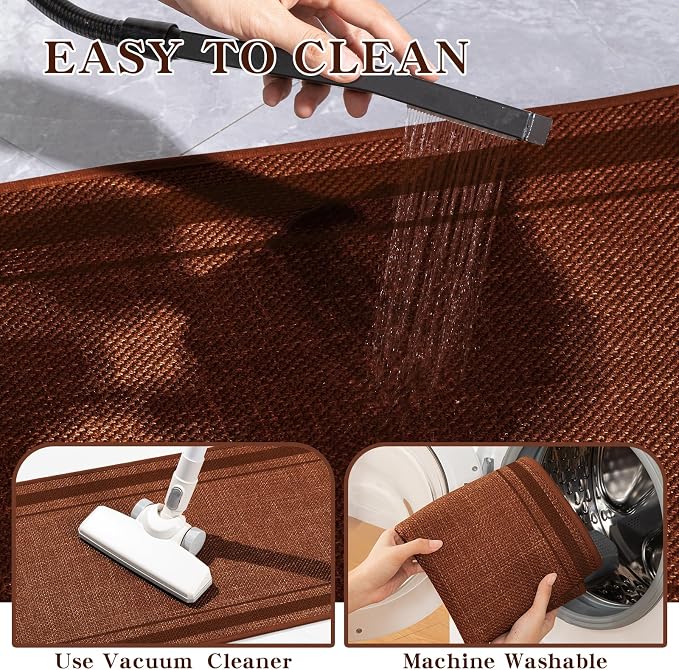 chakme Bathroom Rugs Mat 32x17, Ultra Thin Non Slip Bath Mat Quick Dry Absorbent Bath Mat for Bathroom Floor, (Rust, 32"x17")